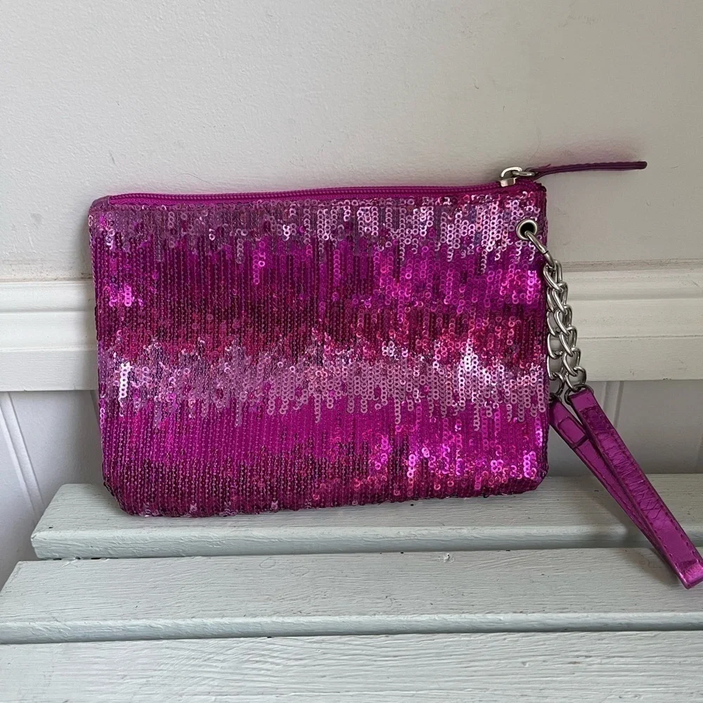 New York & Company Pink Sequin Evening Bag Clutch Wristlet NWOT